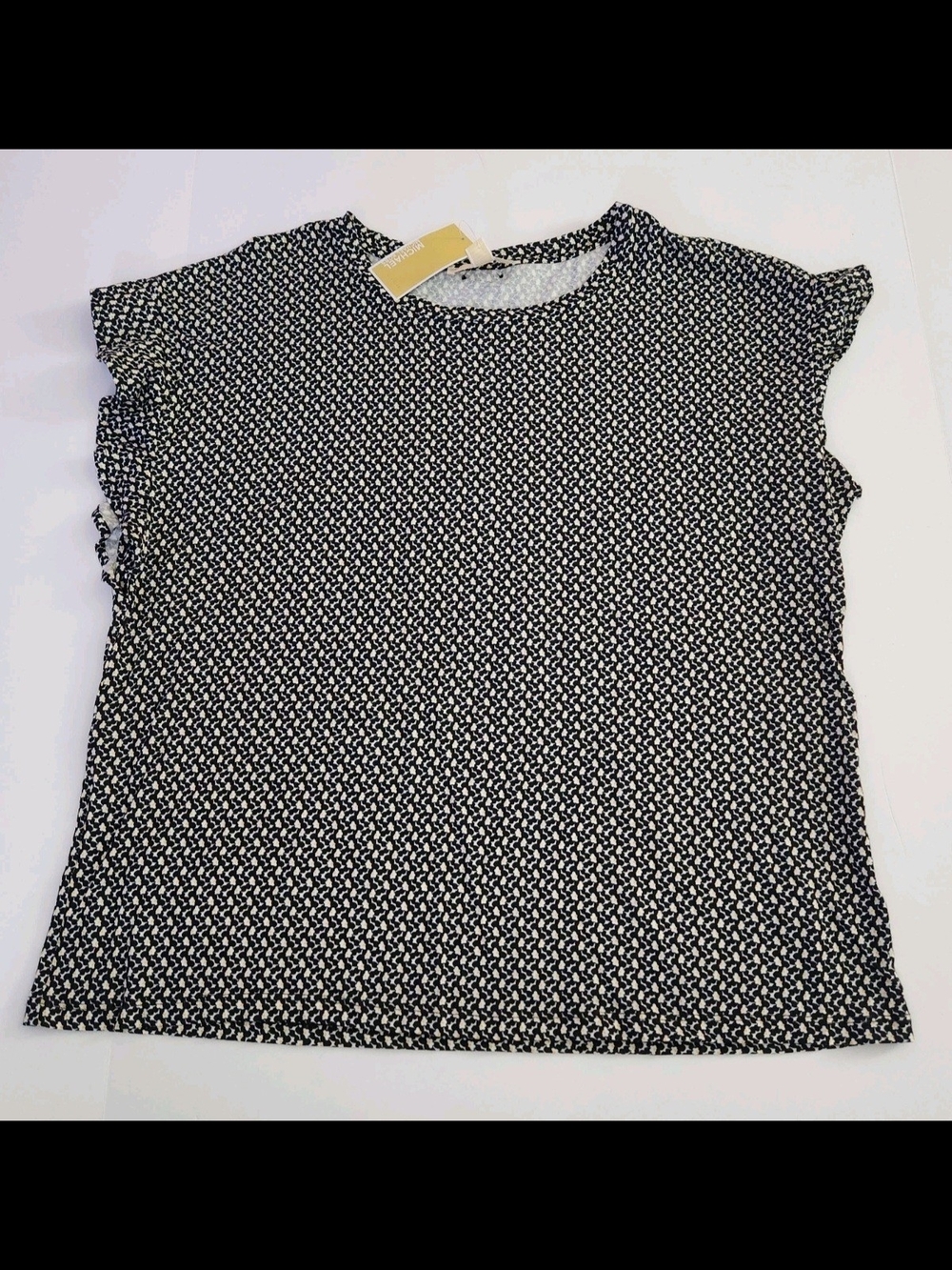Michael Kors Women’s Black White Yellow Patterned Flutter Sleeve Top